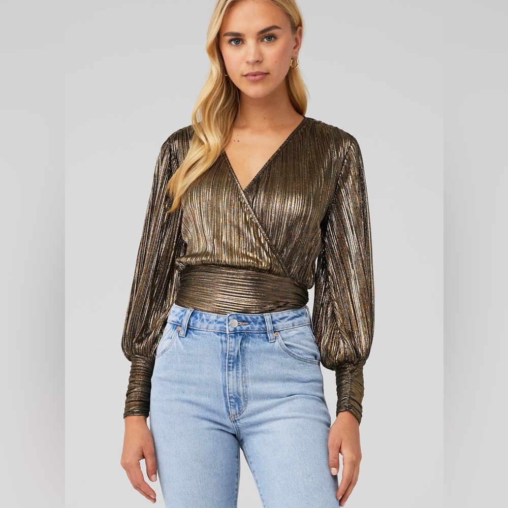 BARDOT GOLD TRINITY PLEAT TOP